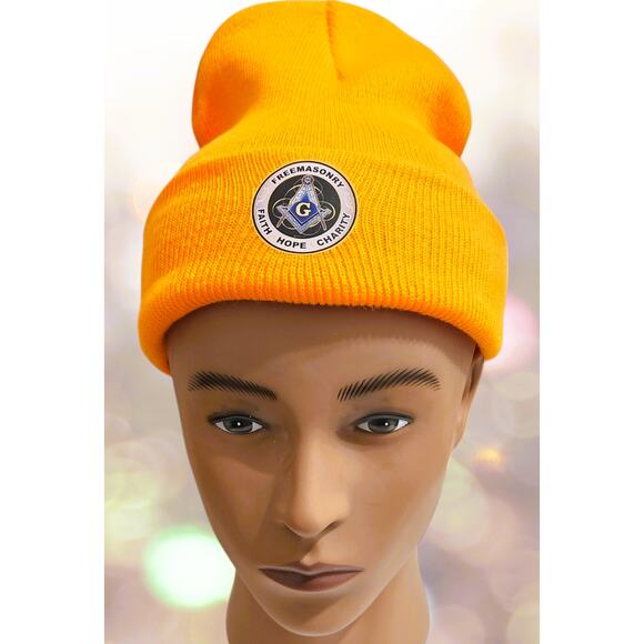 Cap Beanie Orange Masonic with Logo - Picture 2 of 4